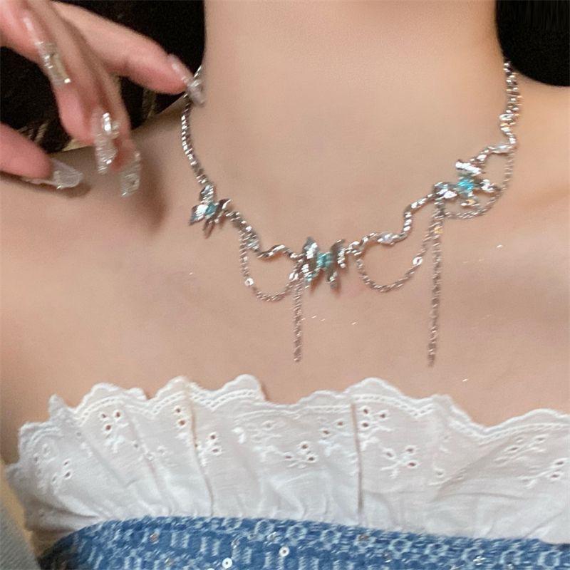 Двухслойное ожерелье из циркония с синей четырехконечной звездой Ins Style Light Luxury Clavical Chain для женщин, ювелирные изделия в подарок девушке