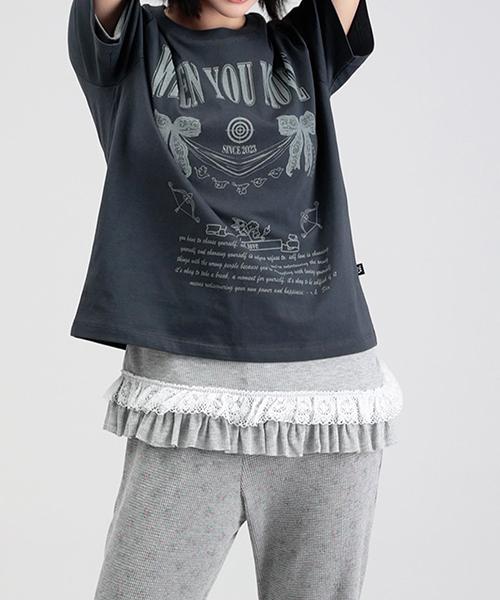 WHEN YOU MOVE Asymmetrical Shirred Frill Lace T-Shirt (3 Colors)