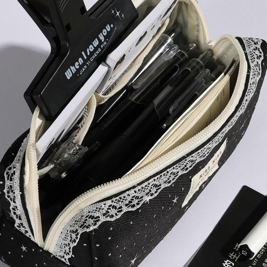 Lace Star 1pcs Lucky Deco Cute Cat Pencil Case Simple Design Stationery Bag Pen Storage Pouch For Office School Supplies