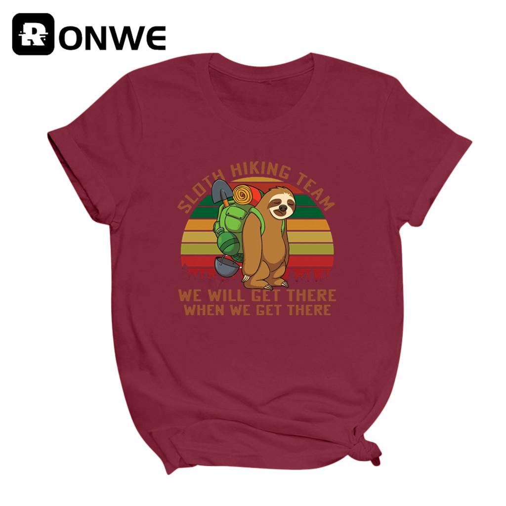 Sloth Hiking Team We Will Get There When We Get There Women T Shirts Gril Casual