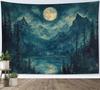 LB Forest Mountain Tapestry Wall Hanging Starry Night Full Moon and Nature Forest Wall Tapestry for Bedroom Watercolor W