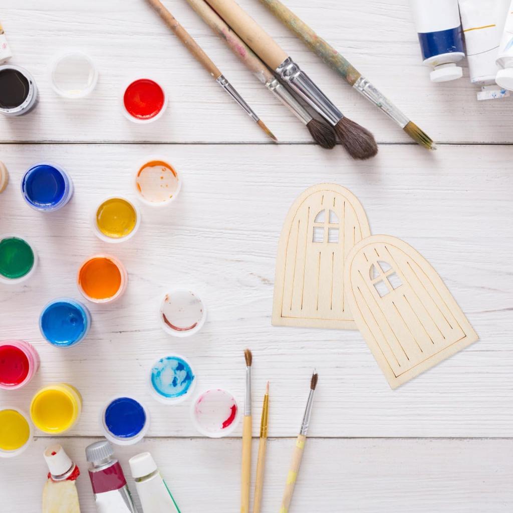 10pcs Wooden Fairy Doors, Unpainted Miniature Doors for DIY Crafting, Garden Mini Fairy House Decor, Unfinished Craft Accessories for Wall