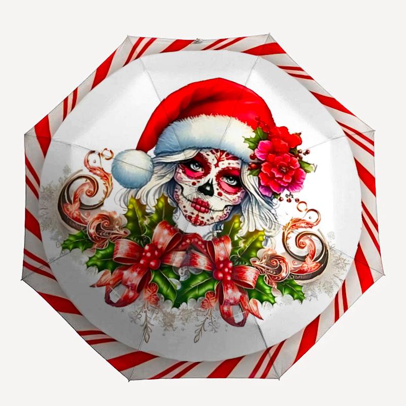 1pc Christmas Sugar Skull Automatic Umbrella - Stylish, Durable, with 8-Rib Manual Open Design, Elegant Black Handleyy250920165