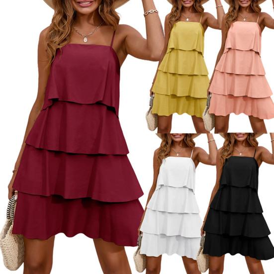 Женское летнее мини-платье-торт на тонких бретельках с оборками, многоярусное платье А-силуэта без рукавов, свободное платье-сарафан для клубной вечеринки в отпуске