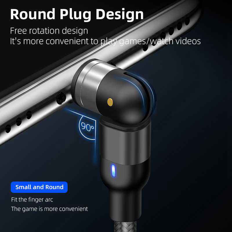 ROCK Магнитный USB-кабель 3А, кабель для быстрой зарядки типа C, магнитное зарядное устройство с вращением на 540°, кабель Micro USB, USB-шнур для мобильного телефона, 8-контактный разъем