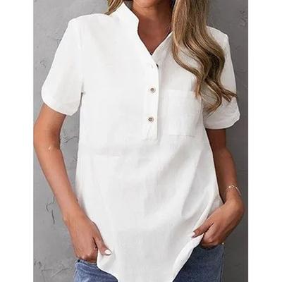 Женская повседневная рубашка с коротким рукавом и пуговицами на лацканах