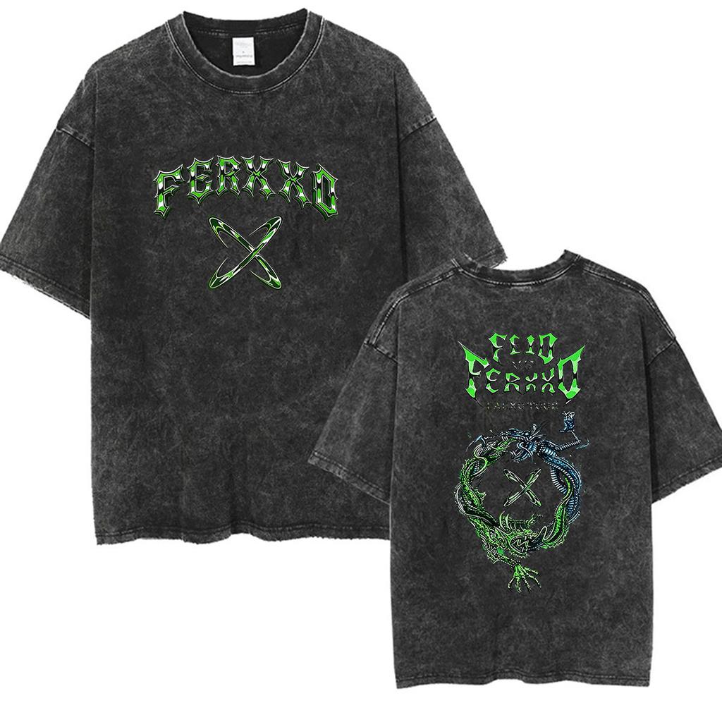Vintage Washed Feid Vs Ferxxo Tour 2026 T Shirt Rapper Feid Ferxxo Fans Pop Short Sleeve Tshirts Mens Hip Hop Clothing Tshirt