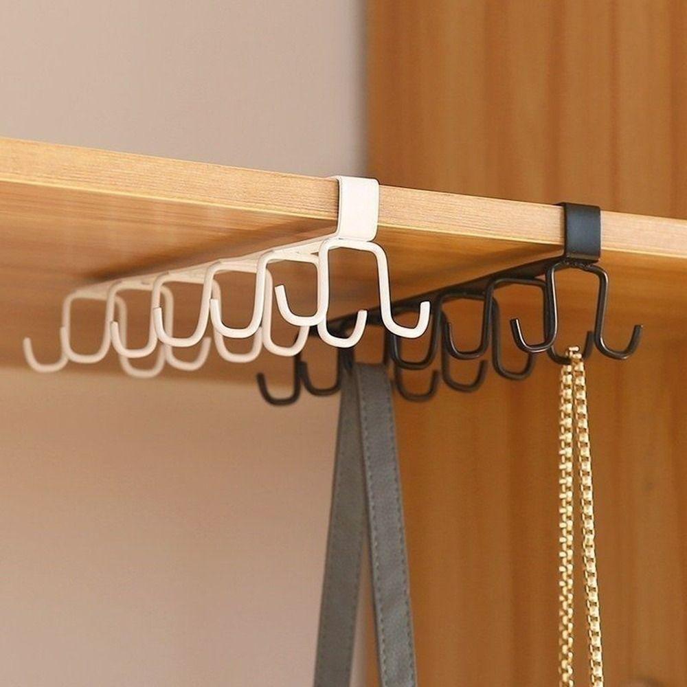 Punch-free 12 Hooks Cup Holder Black/White Under Cabinet Storage Rack  Kitchen
