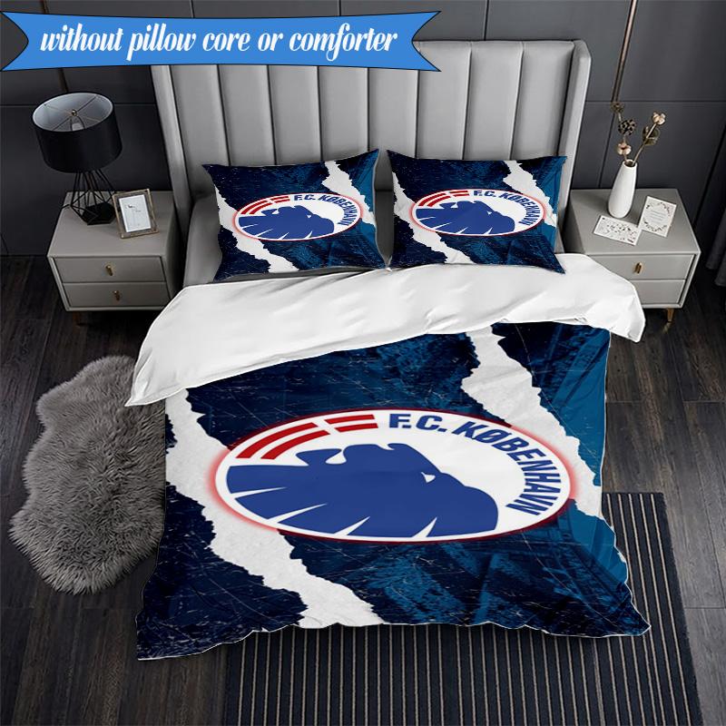 3PCS Fc Copenhagen Lion Crest Bedding Set 2D Printing (Includes 1 Duvet Cover + 2 Pillowcases Coreless), Bedroom decor,Fan gift