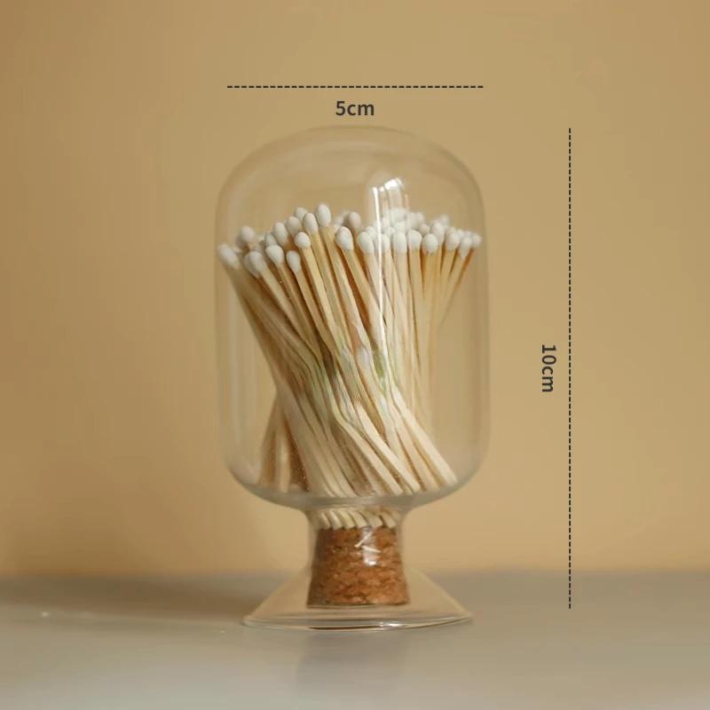Matchstick Glass Bottle Aromatherapy Candle Glass Cloche Jar Fireplace Match Christmas Matchbox Storage Jar with Wooden Stopper