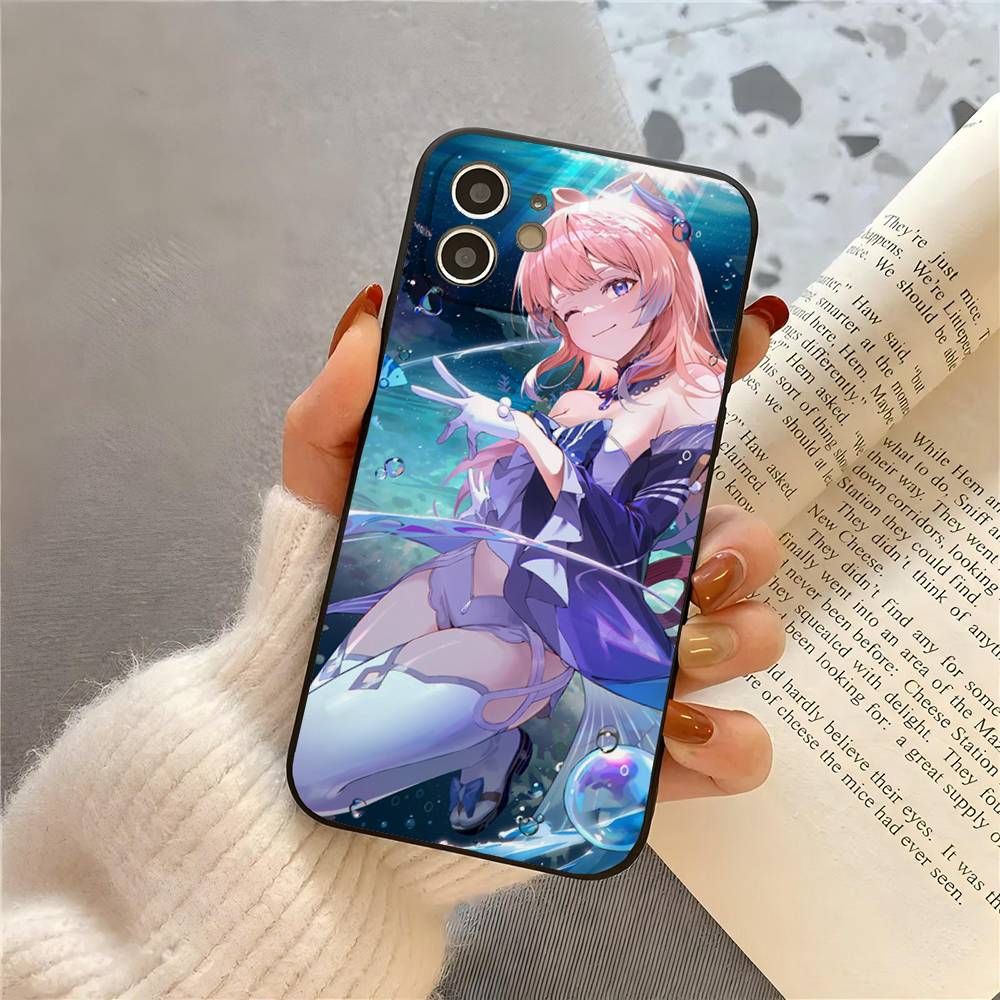 Чехол для телефона Sangonomiya Kokomi Genshin I-Impact Аниме для IPhone 17 Air 16 15 14 13 Pro Max 11 12 Черный Силиконовый Чехол