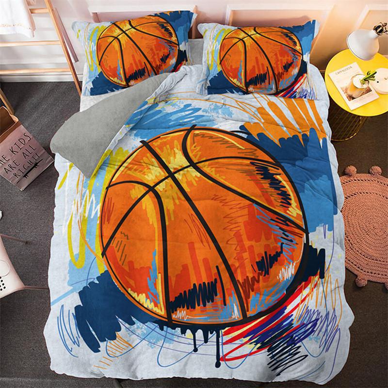 Sports Balls Duvet Cover 3D Basketball In A Hole Bedding Collection Twin For Boys Teens Room Microfiber Cool Basketball Comforter Cover