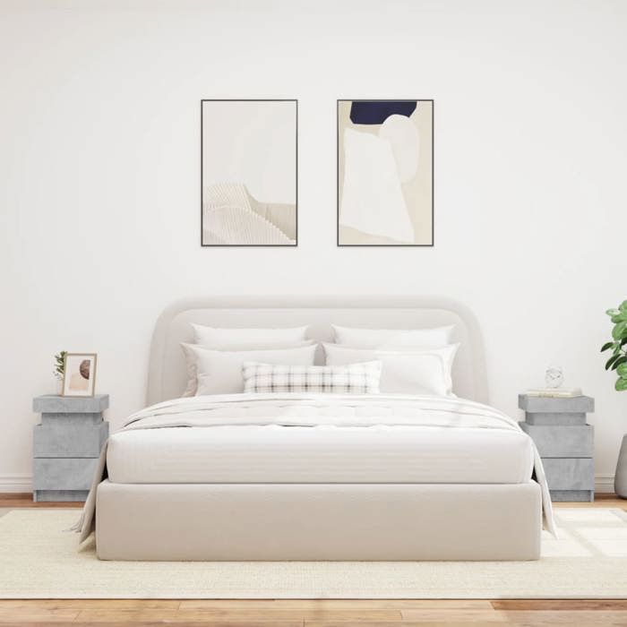 VidaXL Tables de Chevet avec Lumières LED 2 pcs, Armoires de Lit avec Rangement, Tables de Nuit Chambre, Moderne, Gris Béton 836756