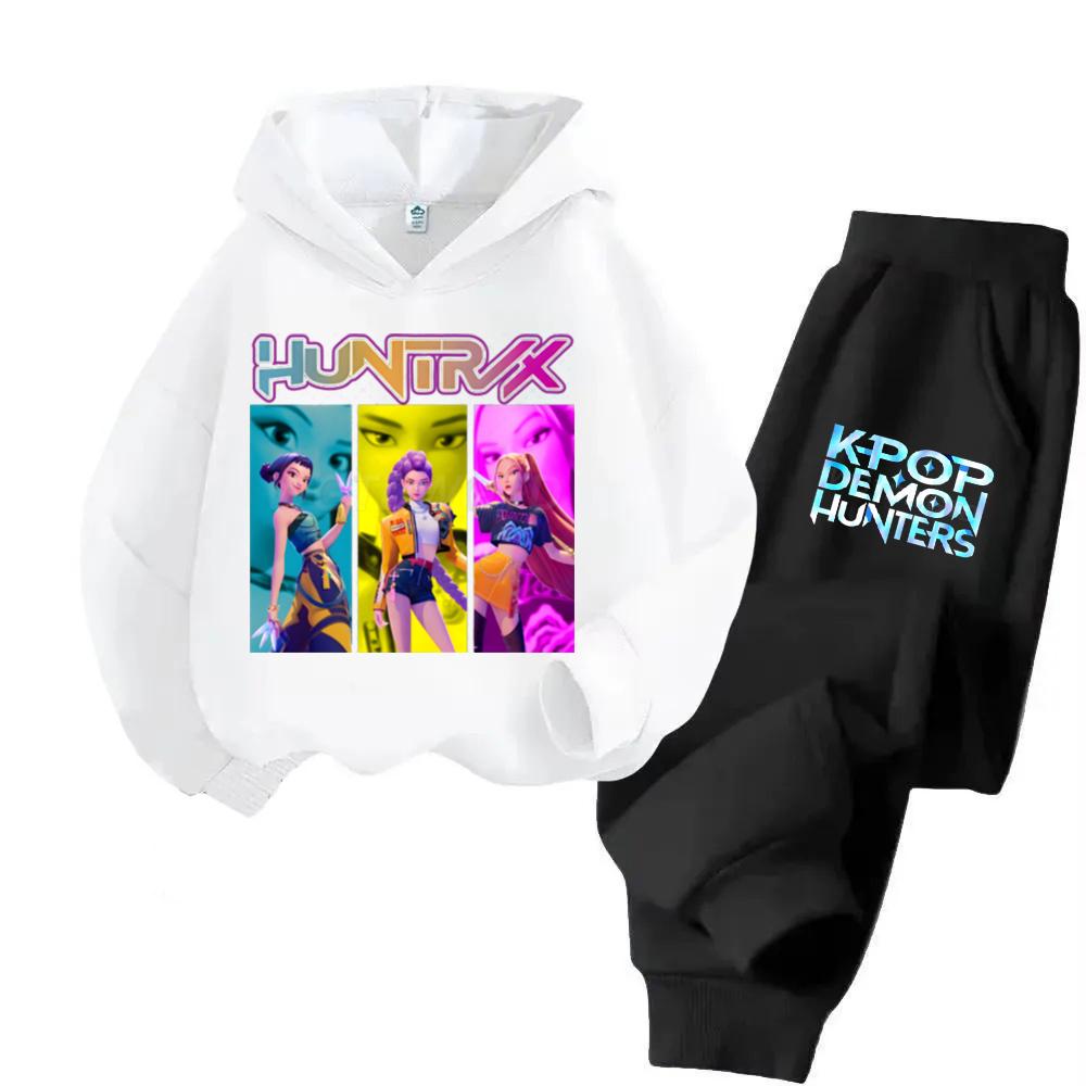 KPop Охотники на демонов Huntrix Толстовки + Брюки Детские Осенние Толстовки с Длинным Рукавом Свитшот Одежда для Девочек Мальчиков Удобные Наряды