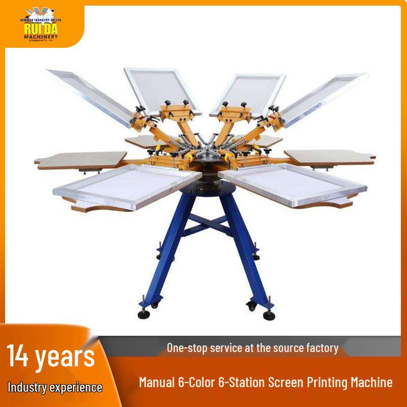 6-Color Manual Screen Printing Machine for T-Shirts and Fabrics