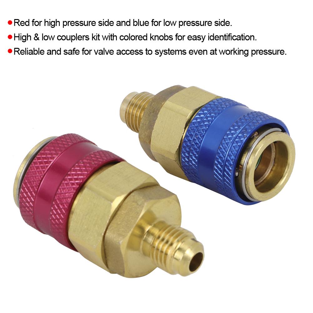 2Pcs Car Air Quick Coupler Connector for R134A High Low Red Blue Side