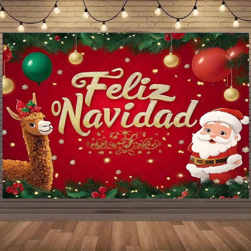 Winter Christmas Background Banner Spanish Christmas Party Decoration Xmas Tree Santa Claus Backdrop Supplies Photography Props