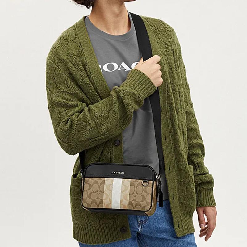 Coach Грэм 23 Классический Фирменный Цветные Блоки Искусственная Кожа и Телячья Кожа Наплечная Сумка Через Плечо Средняя Мужская Многоцветная