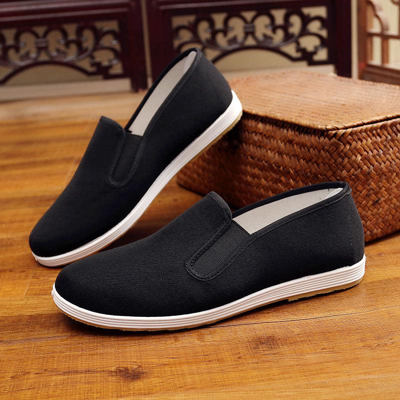 Старые пекинские тканевые туфли мужские подошвы из говяжьей кожи полотенце зеленые для среднего и пожилого возраста повседневные туфли черные рабочие туфли платформа большой размер мужская обувь