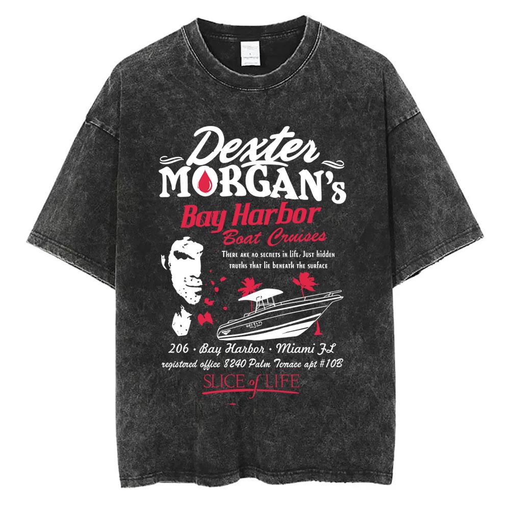 Washed Vintage TV Play Dexter Morgan Face Graphic Tshirt Men Women Casual Cotton Oversized T Shirt Male Classic Gothic Tshirts