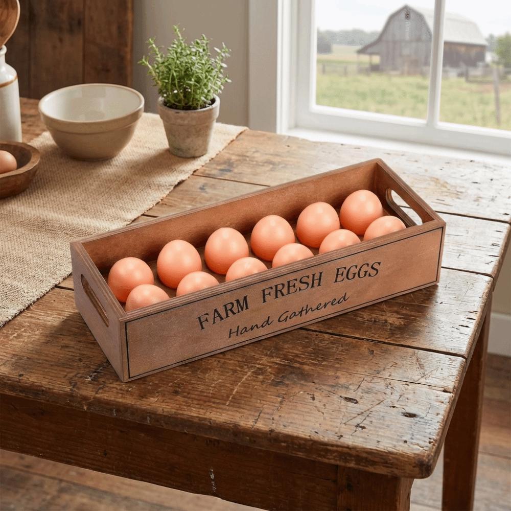 Rustic Egg Storage Box Large Capacity Egg Display Crates Wood Egg Case Pantry Storage