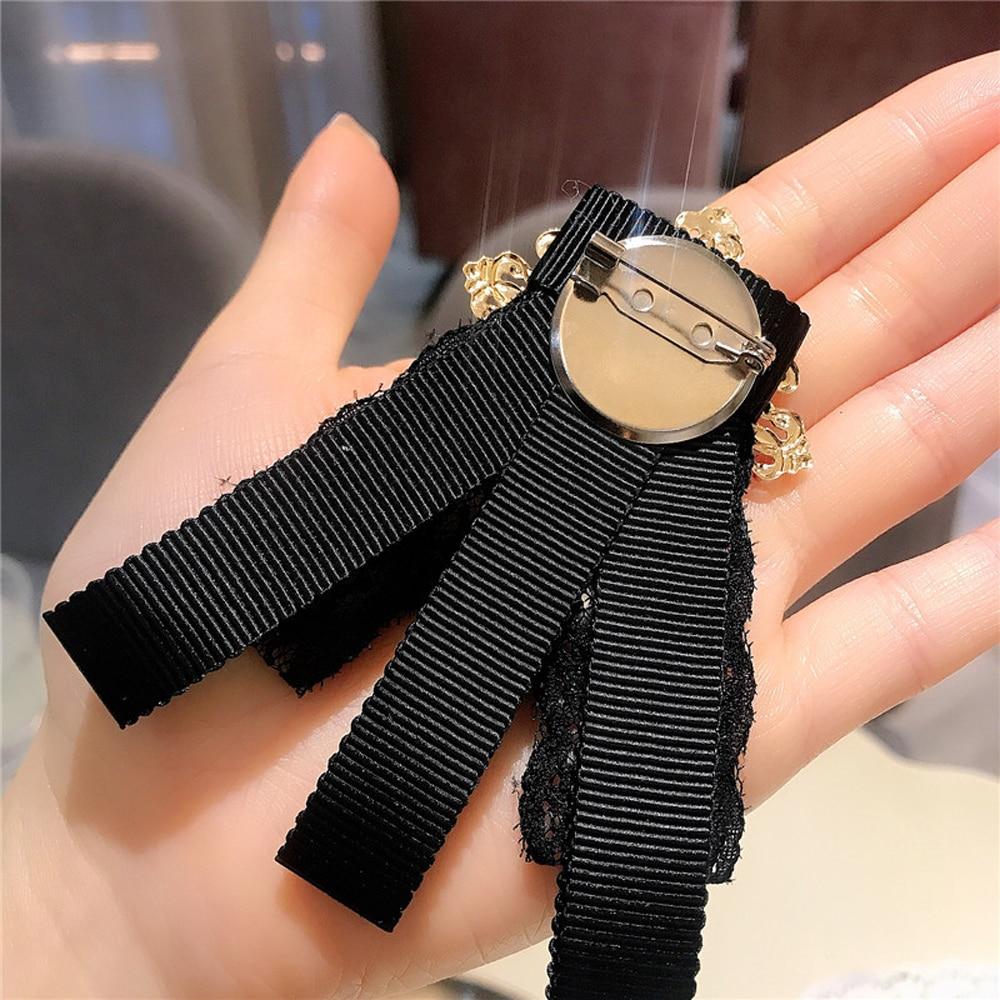 Кружевной бант, брошь со стразами, имитация жемчуга, корсаж, винтажный сладкий женский воротник, булавка для лацкана, декор для одежды