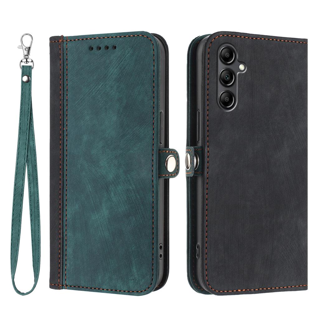 For Samsung Galaxy A17 PU Leather Case with Strap Phone Cover Stand Side Magnetic Button Design