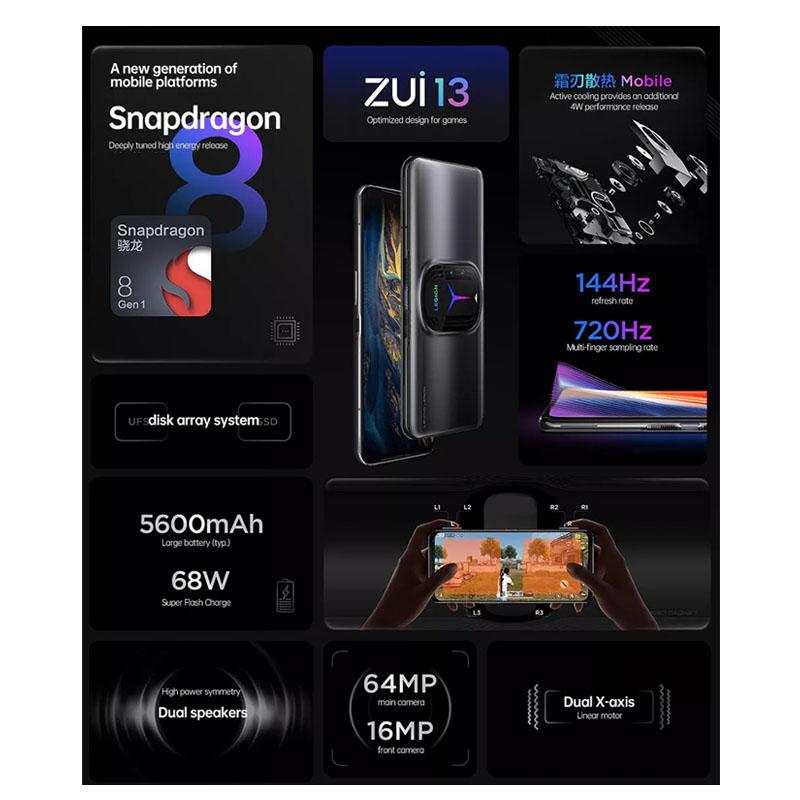 Китайский ПЗУ, игровой смартфон Lenovo Legion Y90, 5G, 6,92 дюйма, 144 Гц, AMOLED, Snapdragon 8 Gen 1, восьмиядерный процессор, 64 МП + 13 МП, Android 12, NFC