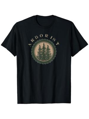 A T-Shirt Featuring a Pine Tree Logging Design, Suitable for Men, Round Neck, In Black