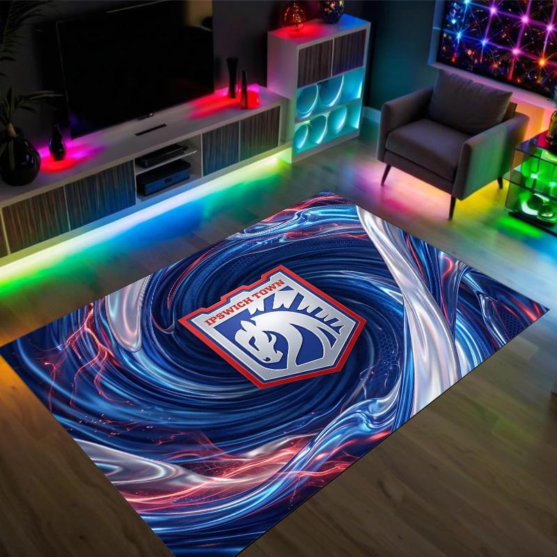 Ipswich Town Football Design Crystal Velvet Carpet Cozy Non?Slip Printed Rug For Bedroom Living Room Entrance