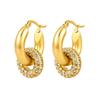 18K Gold Inlaid Zircon Double Ring Earrings - Fashionable Geometric Luxury Hoops for Women