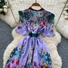 Летние женские платья с винтажным принтом, подиумные, с V-образным вырезом, на одной пуговице, мини, короткое, для вечеринки