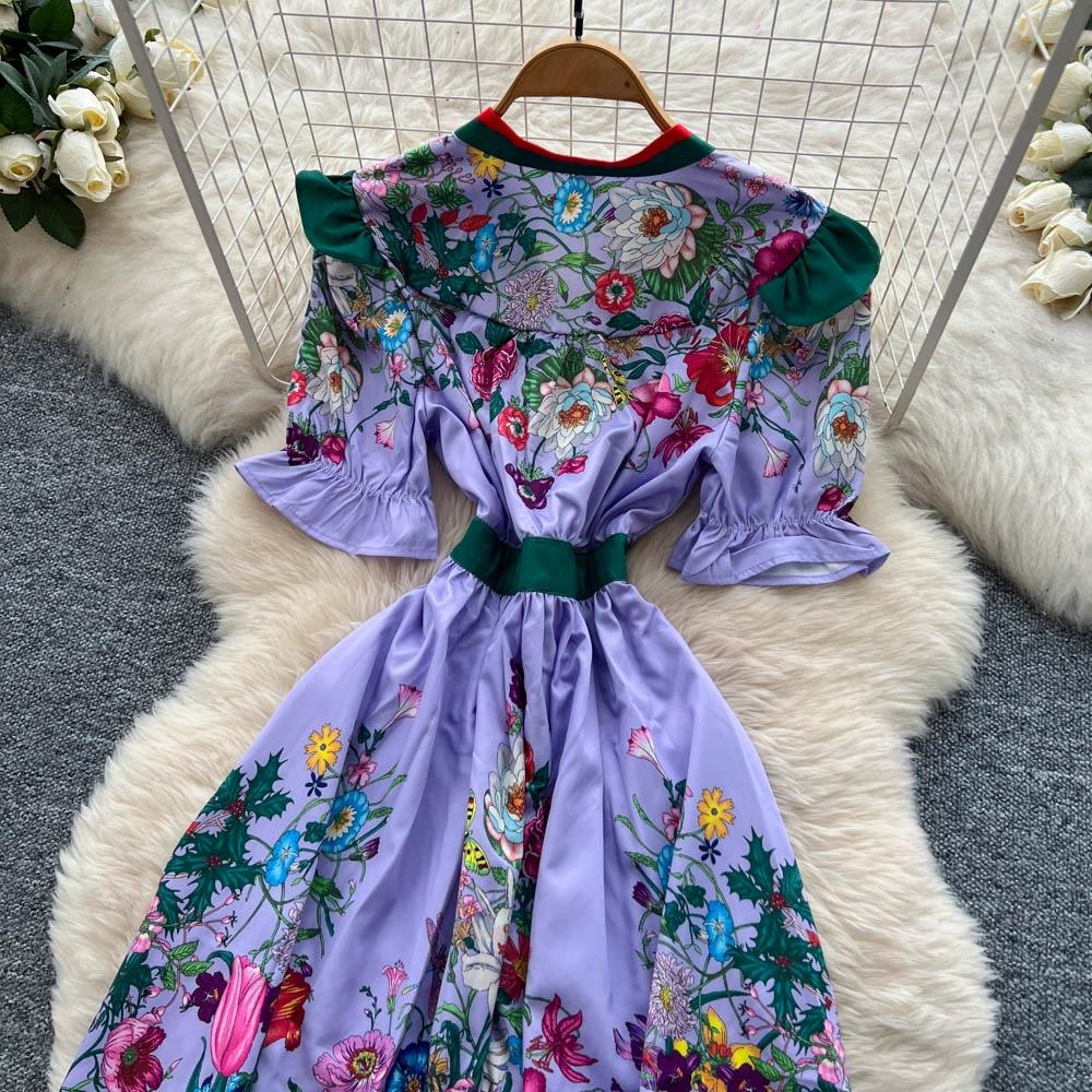 Летние женские платья с винтажным принтом, подиумные, с V-образным вырезом, на одной пуговице, мини, короткое, для вечеринки