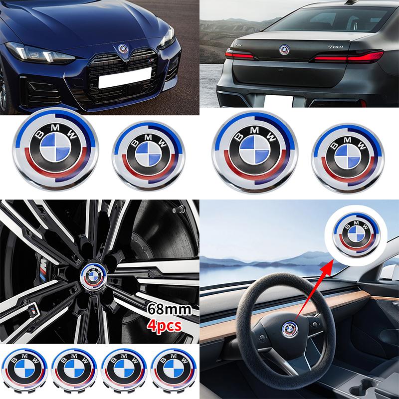 7Pcs Car Front Rear Logo Hub Center Cover Steering Wheel Center Emblem Stickers 50th Anniversary For BMW E60 E93 G01 E87 G20 NS1