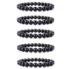 Set of 5 Pieces Round Beads Bracelet Adjustable 6 Mm Natural Beaded Stretchable Elastic Jewellery Bracelet Bangle for Women, Men, Girls, Boys, Unisex