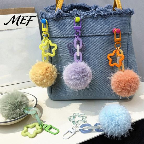 Plush Ball Bag Charm Keychain, Fluffy Pompom Pendant with Hollow Star, Backpack Keychain Purse Decorative Accessories, Gift for Women