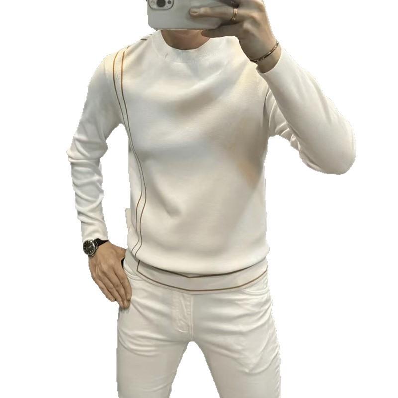 Mens Striped Crew Neck Sweatshirt Casual Basic Top Lightweight Comfortable Everyday Wear