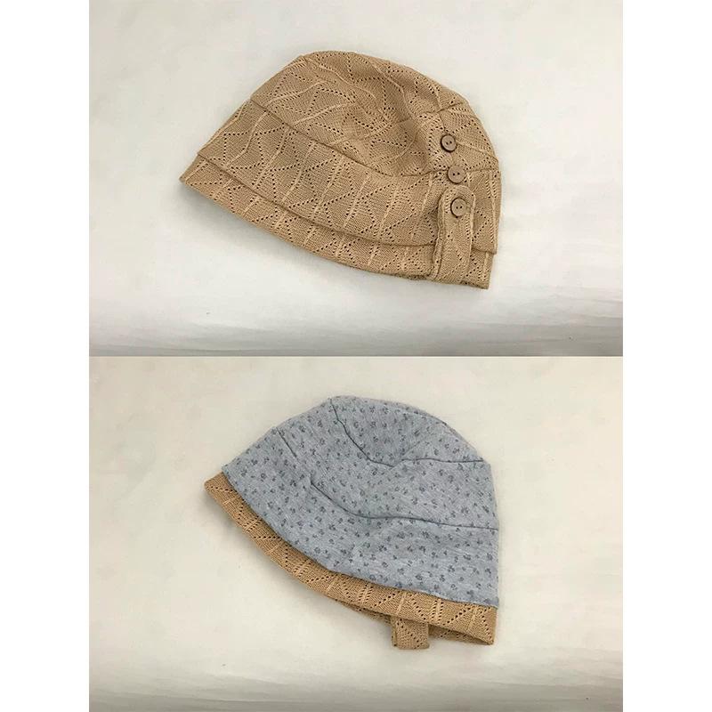 Early autumn new buttons, double-sided wearing floral knitted hat, women's sweet and versatile face, small headhat, cold hat