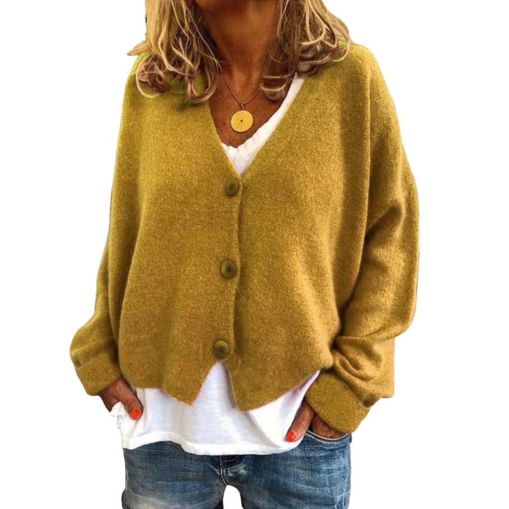 Women's Fashion Oversized Knit Cardigan Sweater With Buttons Long Sleeves Solid Color Jacket