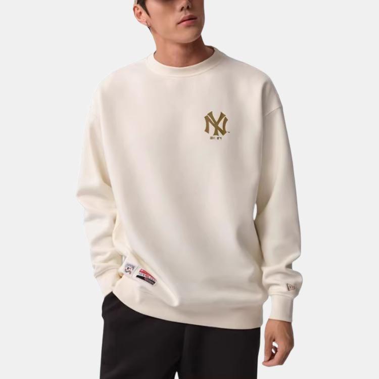 New Era SS24 MLB Нью-Йорк Янкис Винтажный Логотип Круглый Вырез Свободный Американская Толстовка Унисекс Толстовка Слоновая Кость 14187459
