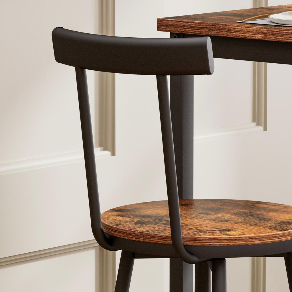 Bar table and stool set, dining table with two chairs, metal frame, industrial style, for dining room, living room, rustic brown, 60cm*60cm*90cm