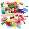 Mokutosha Play House Montessori Educational Toys Natural Wood Meat Fish Fruit Tableware Set Food Sanitation Act Inspected Building Blocks Assembling