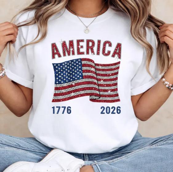 America 250 Shirt for Women 1776 2026 Patriotic Tee Fourth of July Sparkle USA Anniversary Shirts