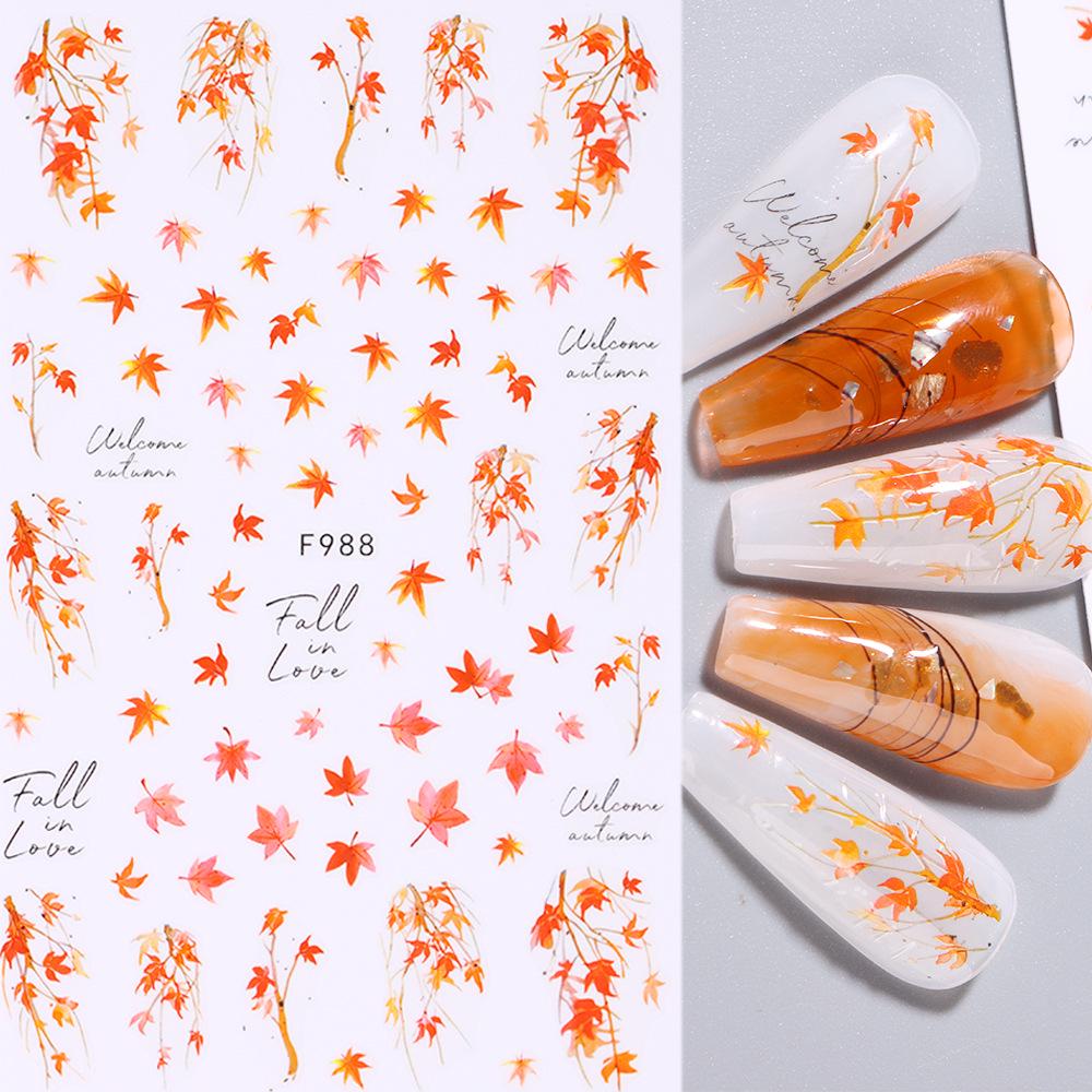 Осенние наклейки для ногтей 'Кленовый лист' - Цветочный и лиственный самоклеящийся дизайн