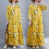 QICED Autumn Elegant Print Literary Retro Long Dress Loose Temperament Swing Skirt Women's Dress
