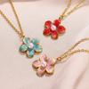 Small Fresh Titanium Steel Non-fading Dripping Pearl Pendant Colored Flower Necklace Sweet Cool Style Jewelry
