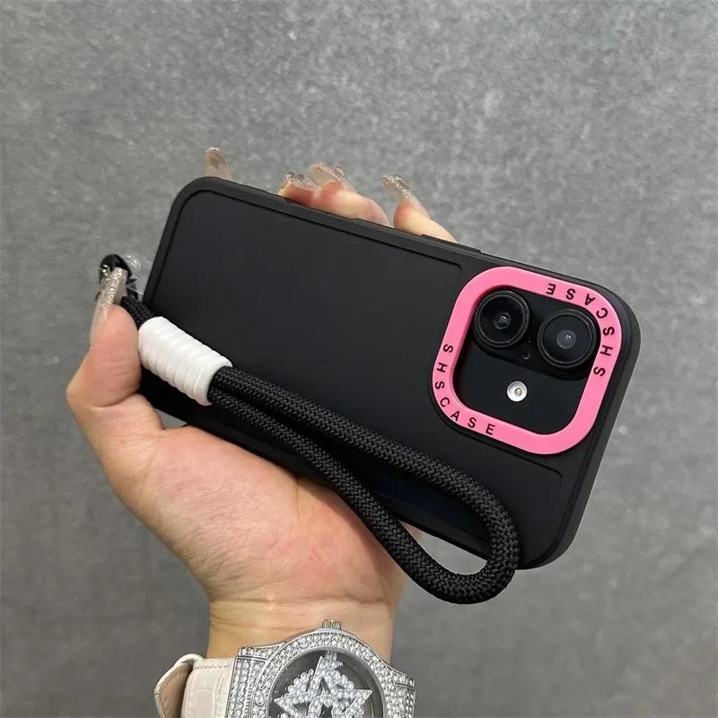 Силиконовый чехол для телефона с амортизацией для iPhone 11-17 Pro Max Plus с матовым покрытием и ремешком на запястье