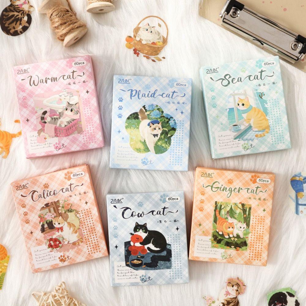 Cute Cartoon Style Stationery Stickers 60 Sheets Kitten Holiday Pet Stickers Scrapbooking
