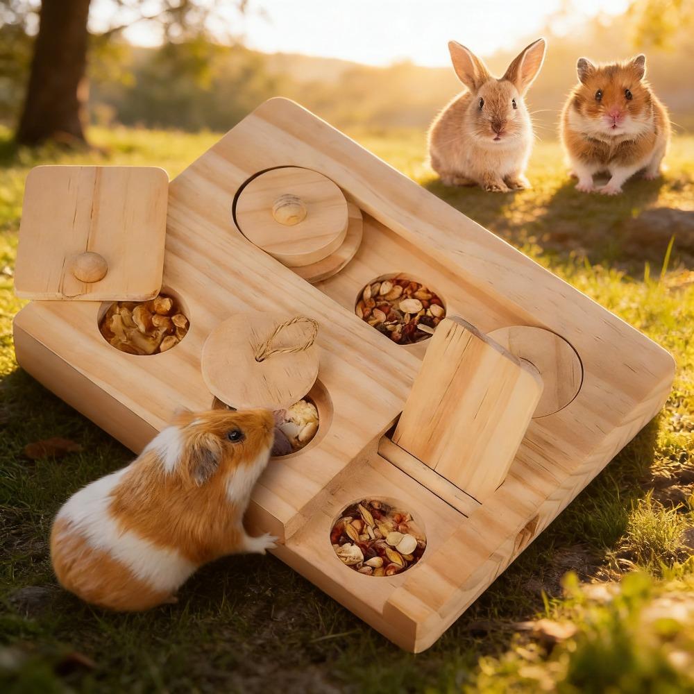 Golden Hamster Hidden Treat Dish Solid Wood Foraging Toy Feeder Natural Wooden Pet Accessory