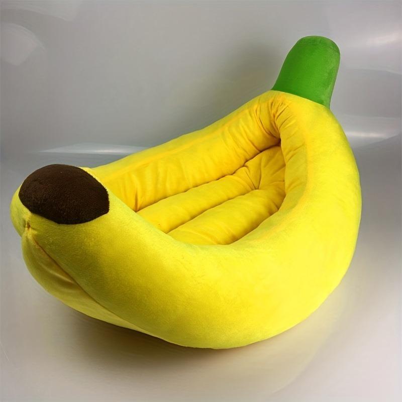 Banana-shaped plush pet bed for small/medium dogs, no assembly, soft & easy to clean